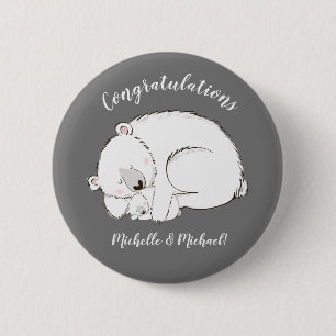 Polar Bear Baby Shower Winter Gray Gender Neutral Button