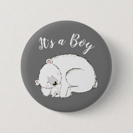 Polar Bear Baby Shower Winter Gray Gender Neutral Button