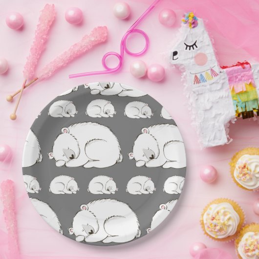 Polar Bear Baby Shower Winter Gray Gender Neutral Pappteller (Party)