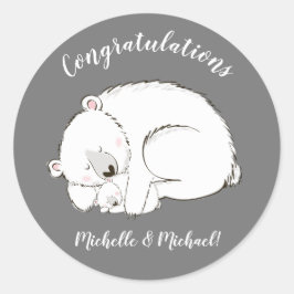 Polar Bear Baby Shower Winter Gray Gender Neutral Runder Aufkleber