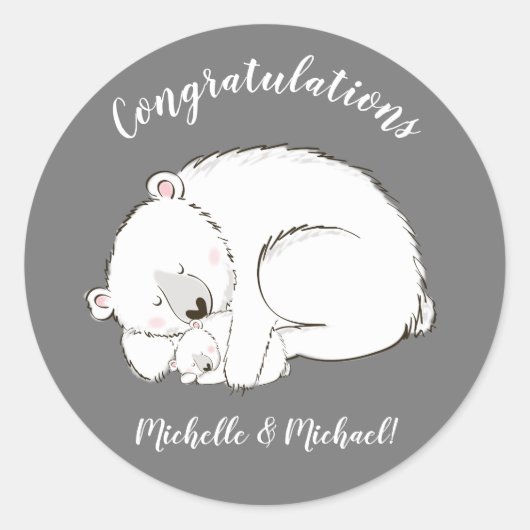 Polar Bear Baby Shower Winter Gray Gender Neutral Runder Aufkleber (Vorderseite)