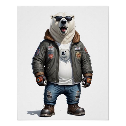 Polar Bear Biker Rebel Leather Jacket Cool Urban Poster (Vorderseite)