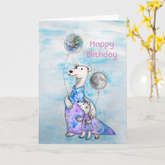 Polar Bear Birthday Balloons Karte (Gelbe Blume)