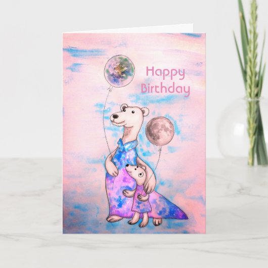 Polar Bear Birthday Balloons Karte (Vorderseite)