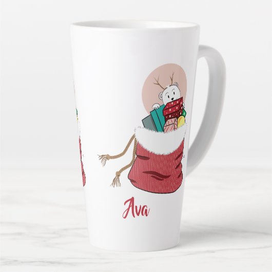 Polar Bear Blick in die Red Bag Latte Tasse des We (Rechte Ecke)