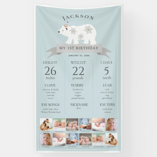 Polar Bear Blue 1. Geburtstag Meilenstein Timeline Banner (Vertikal)