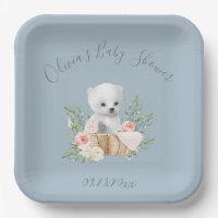 Polar Bear Blue Baby Shower Paper Plates