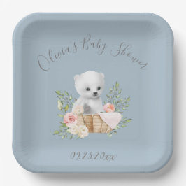 Polar Bear Blue Baby Shower Paper Plates Pappteller