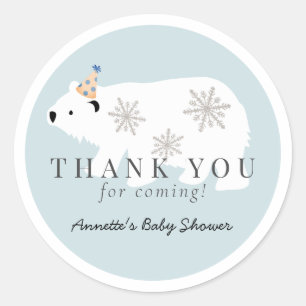 Polar Bear Blue Boy Baby Dusche Vielen Dank Runder Aufkleber