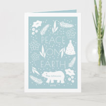 Polar Bear Blue Pine & Floral Weihnachtskarte