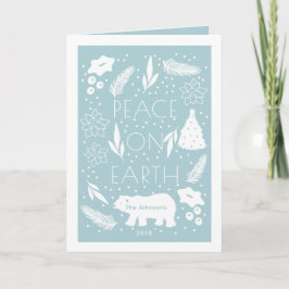 Polar Bear Blue Pine & Floral Weihnachtskarte Feiertagskarte