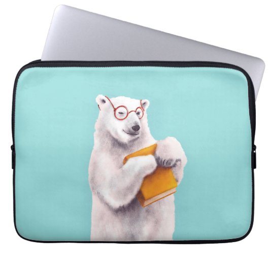 Polar Bear Book Lover Nerdy Laptopschutzhülle (Vorderseite)