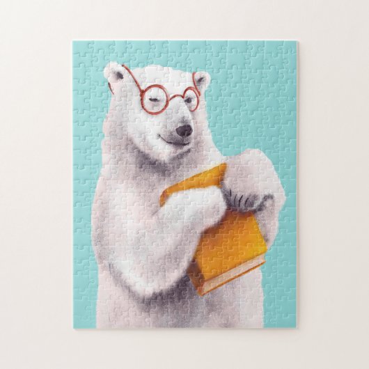 Polar Bear Book Lover Nerdy Puzzle (Vertikal)
