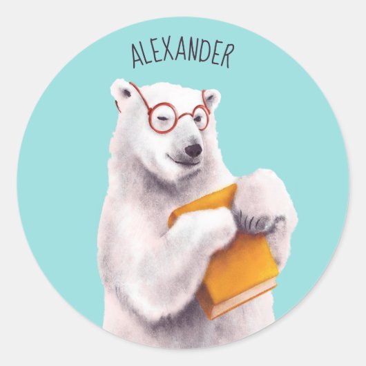 Polar Bear Book Lover Nerdy Runder Aufkleber (Vorderseite)