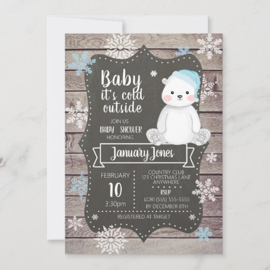 Polar Bear Boy Baby Shower Einladung I Blue (Vorderseite)