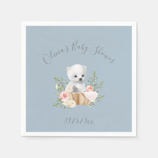 Polar Bear Boy Blue Baby Dusche Napkins Serviette (Vorderseite)
