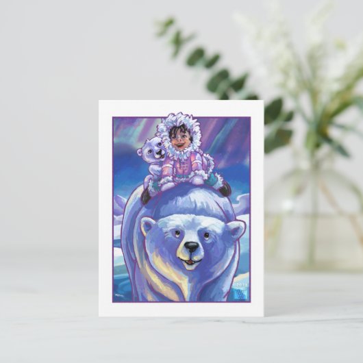 Polar Bear Bus Postkarte (Stehend Vorderseite)