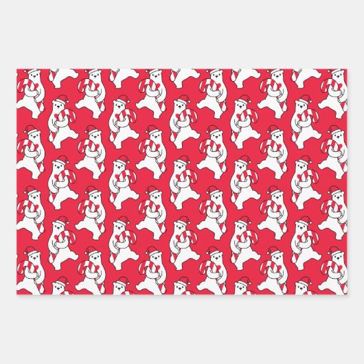 Polar Bear Candy Cane Wrapping Paper Set 3 Geschenkpapier Set (Vorderseite)