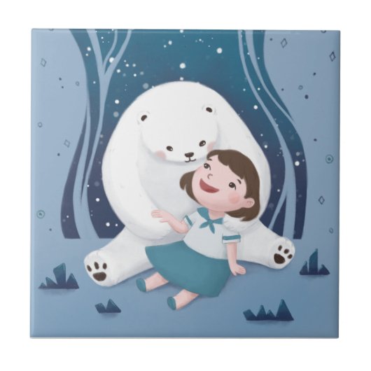 Polar Bear & Child Illustration Fliese (Vorderseite)