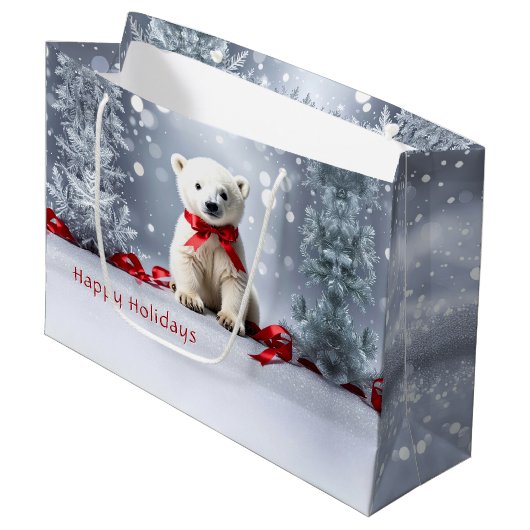 Polar Bear Christmas Holiday Gift Bag Große Geschenktüte (Vorderseite Schrägansicht)