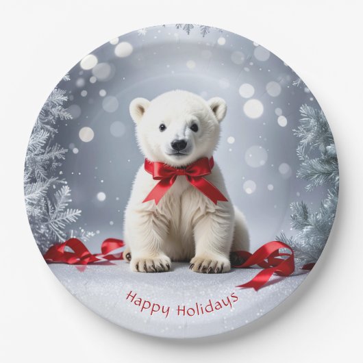 Polar Bear Christmas Holiday Paper Plate Pappteller (Vorderseite)