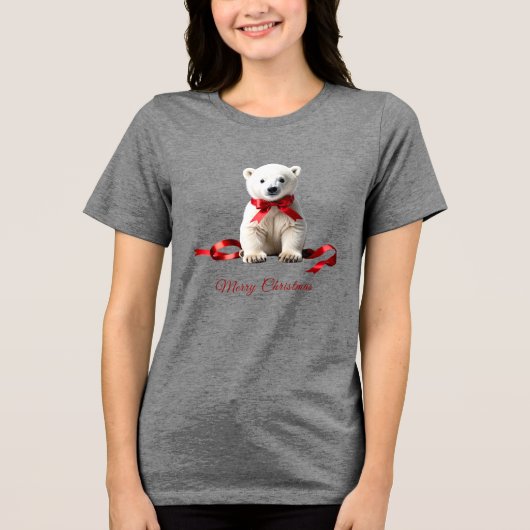 Polar Bear Christmas Holiday Women's Tri-Blend Shirt (Vorderseite)