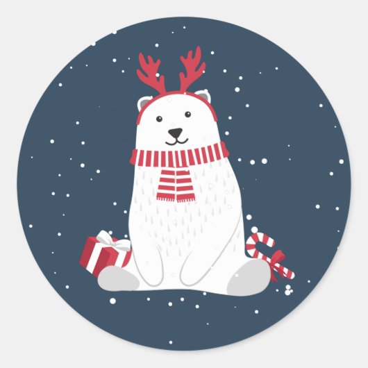 Polar Bear Christmas ID851 Classic Round Sticker (Vorderseite)