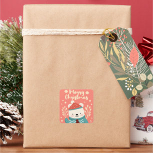 Polar Bear Christmas Joy Quadratischer Aufkleber