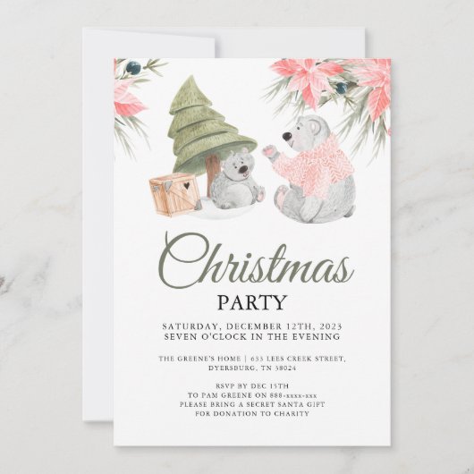 Polar Bear Christmas Party Einladung (Vorderseite)