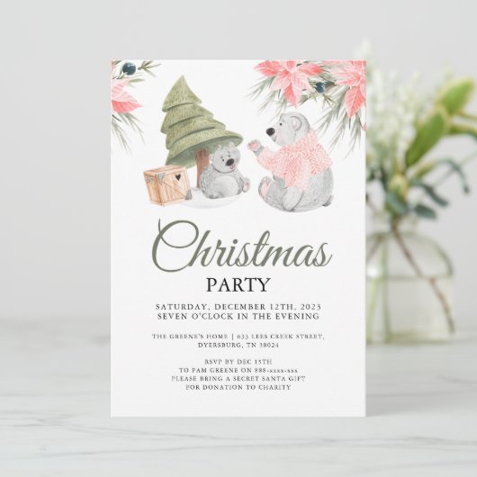 Polar Bear Christmas Party Einladung (Stehend Vorderseite)