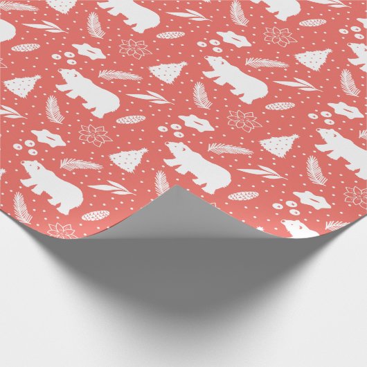 Polar Bear Christmas Red Pine Wrapping Paper Geschenkpapier (Ecke)