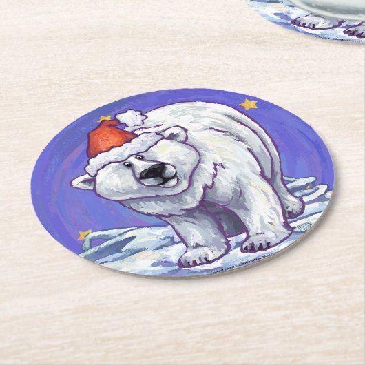 Polar Bear Christmas Runder Pappuntersetzer (Angewinkelt)