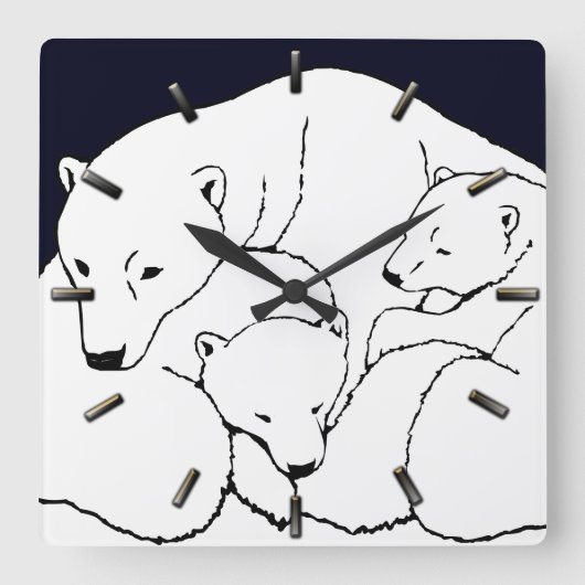 Polar Bear Clock Coole Cubs Bärenhalle Quadratische Wanduhr (Vorderseite)