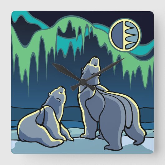 Polar Bear Clock Cooler, einheimischer Bär Kunstma Quadratische Wanduhr (Vorderseite)