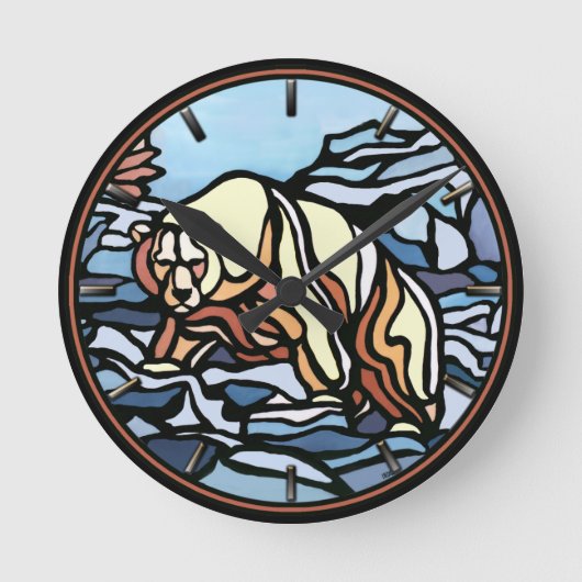 Polar Bear Clock Cooler Tribal Bären Kunstmauer Runde Wanduhr (Vorderseite)