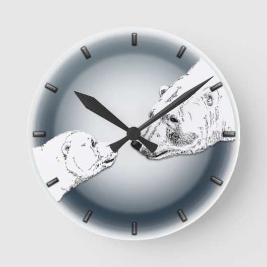 Polar Bear Clock Mother & Cub Bären Art Clock Runde Wanduhr (Vorderseite)