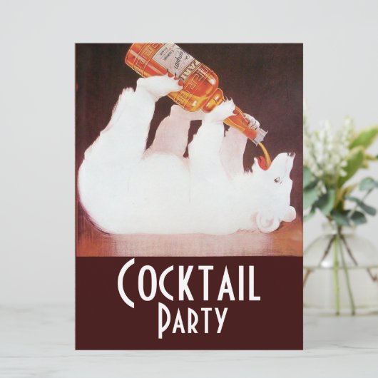 POLAR BEAR COCKTAIL PARTY, weiß braun rot Einladung (Stehend Vorderseite)