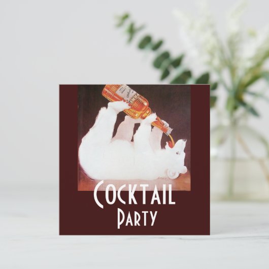 POLAR BEAR COCKTAIL PARTY, weiß braun rot Einladung (Stehend Vorderseite)