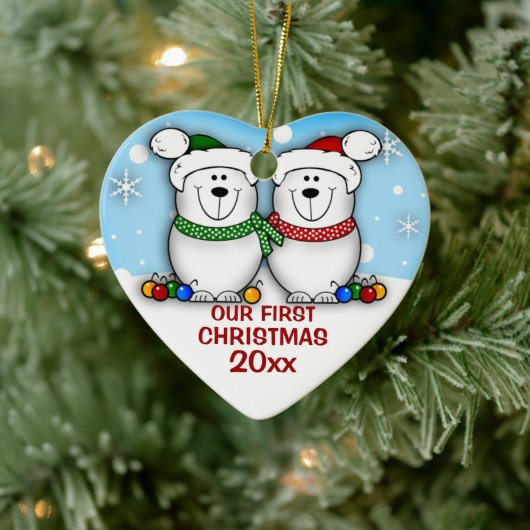Polar Bear Couple First Christmas Ornament (Baum)