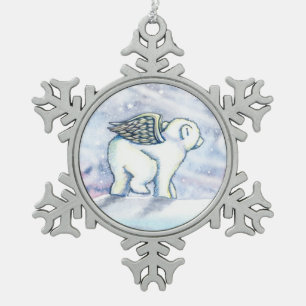 Polar Bear Cub Angel Fantasy Art Schneeflocken Zinn-Ornament