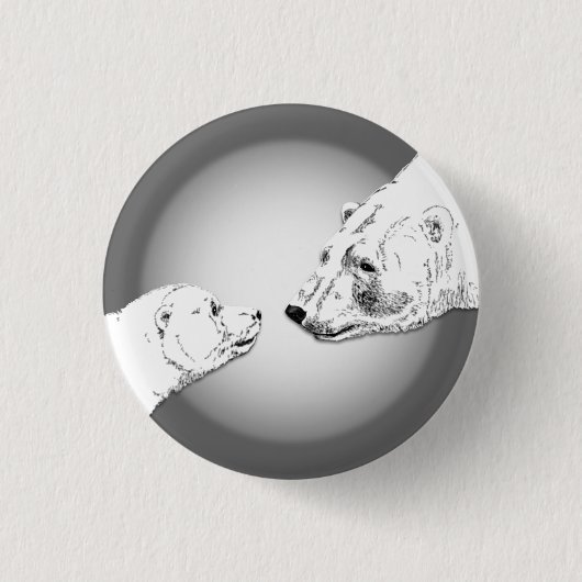 Polar Bear & Cub Button Button Wildlife Art Button (Vorderseite)
