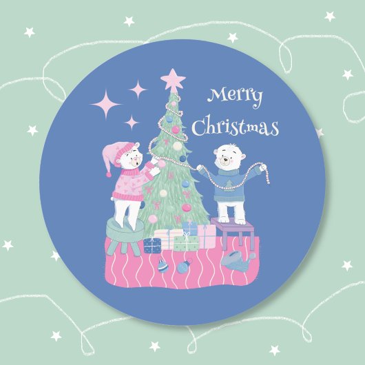 Polar Bear Cub Decoration Tree Blue Sticker