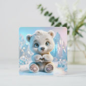 Polar Bear Cub Heart Paws Einladung (Stehend Vorderseite)