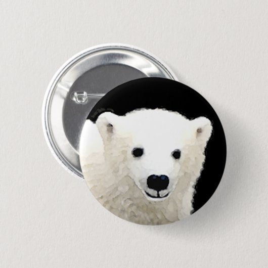 Polar Bear Cub Painting - Original Wildlife Art Button (Vorne & Hinten)