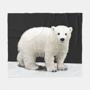 Polar Bear Cub Painting - Original Wildlife Art Fleecedecke