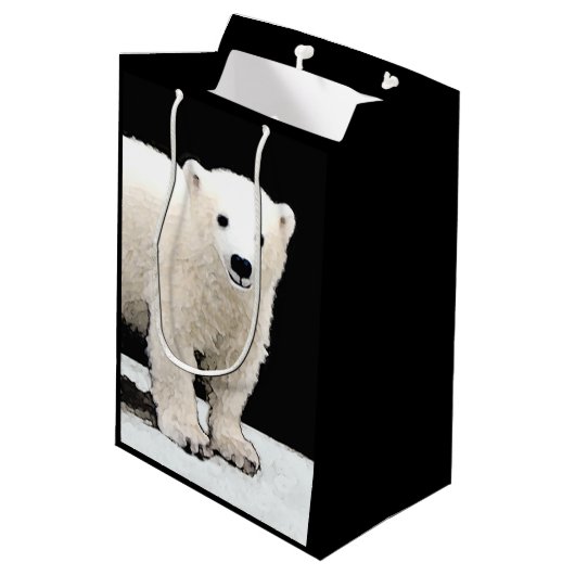 Polar Bear Cub Painting - Original Wildlife Art Mittlere Geschenktüte (Rückseite Schrägansicht)