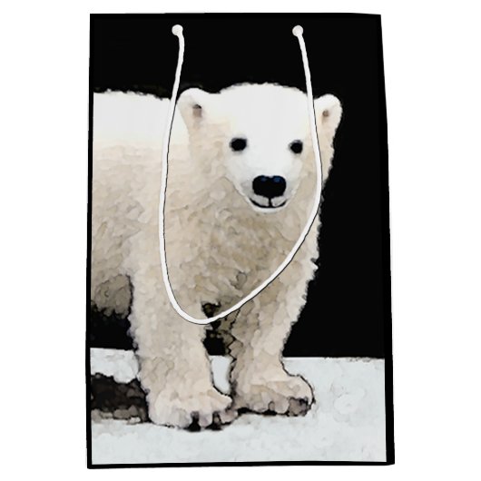 Polar Bear Cub Painting - Original Wildlife Art Mittlere Geschenktüte (Vorderseite)