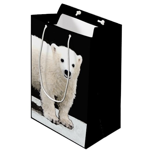 Polar Bear Cub Painting - Original Wildlife Art Mittlere Geschenktüte (Vorderseite Schrägansicht)