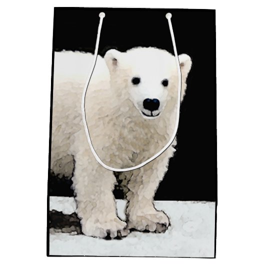 Polar Bear Cub Painting - Original Wildlife Art Mittlere Geschenktüte (Rückseite)