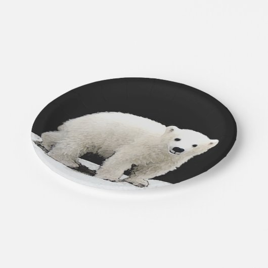 Polar Bear Cub Painting - Original Wildlife Art Pappteller (Schrägansicht)